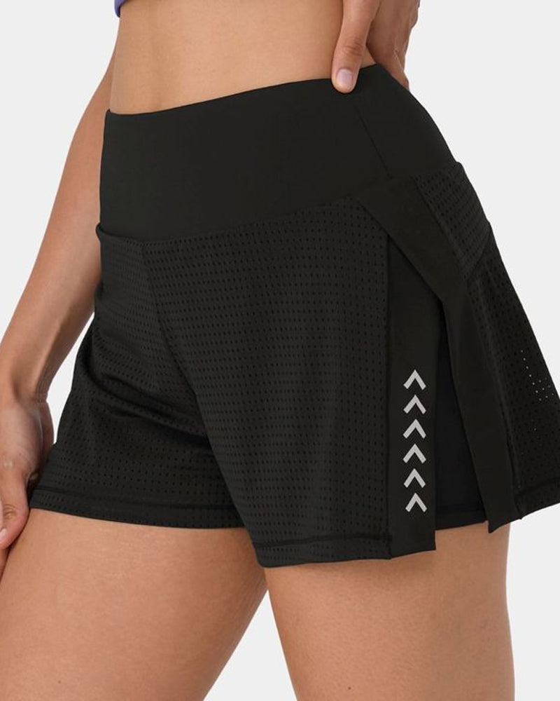 Summer High Waist Side Slits With Pockets Breathable Stretch Yoga Sports Fitness Shorts