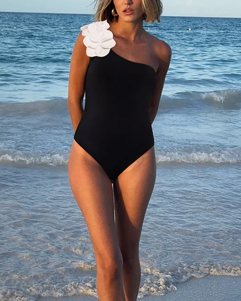 Bandeau 3D Flower One Piece Swimsuit And Skirt