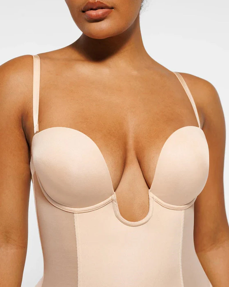 Women's Adjustable Straps Deep V Tummy Control Backless Crotch Zipper All-in-One Body Shaper