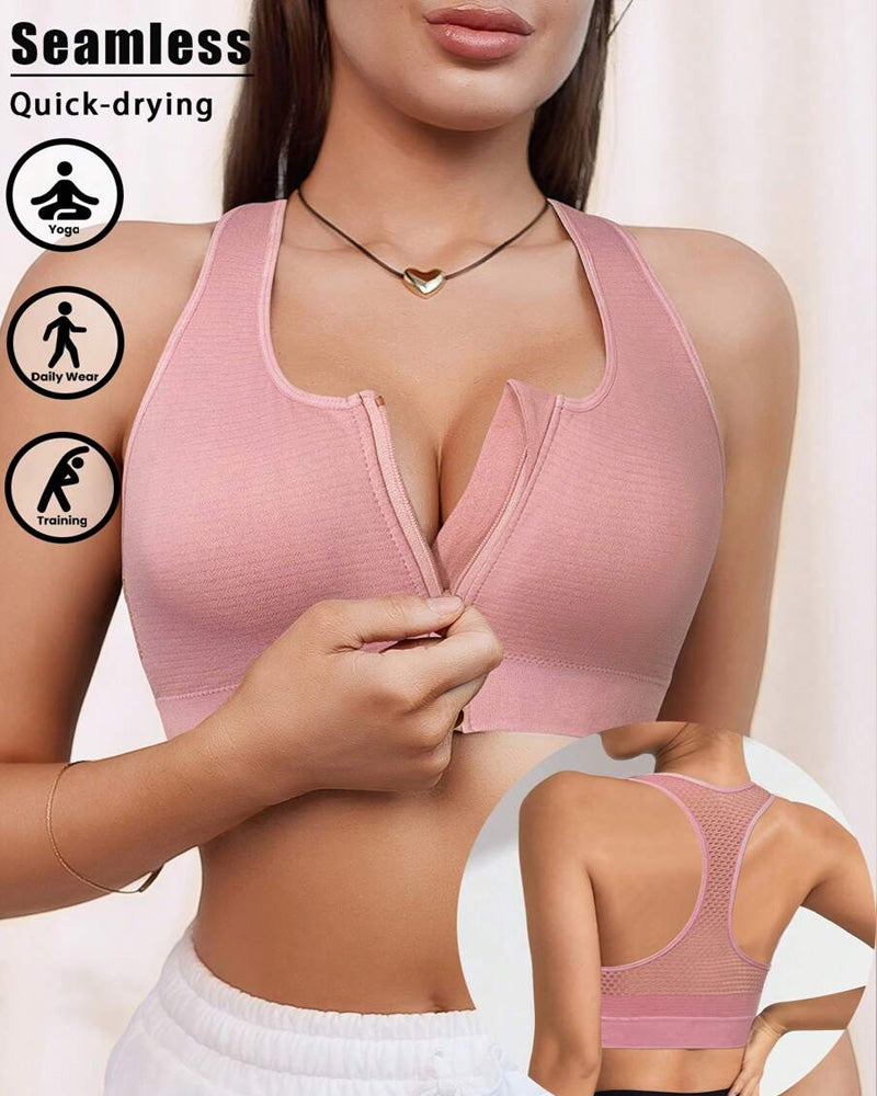Women's Zipper Padded Seamless Elastic Sports Bra
