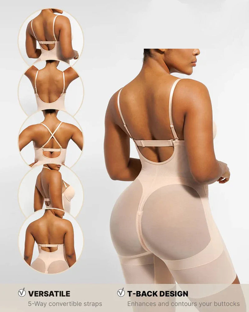 Women's Adjustable Straps Deep V Tummy Control Backless Crotch Zipper All-in-One Body Shaper