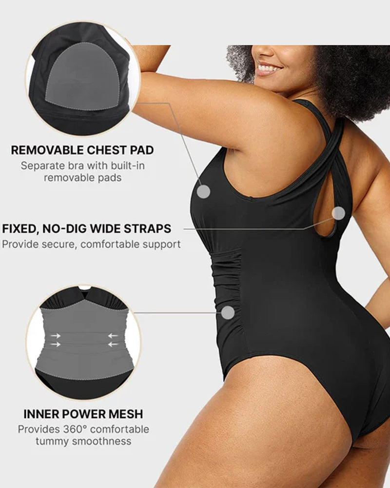 Beach Vacation Solid Color Deep V Sexy One-Piece Swimsuit