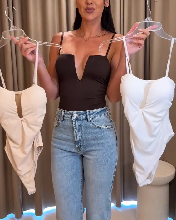 Women's Deep V Neck Tummy Control Backless Bodysuit
