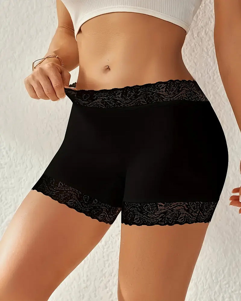 Mid-Rise Seamless Breathable Lace Boxer Shorts