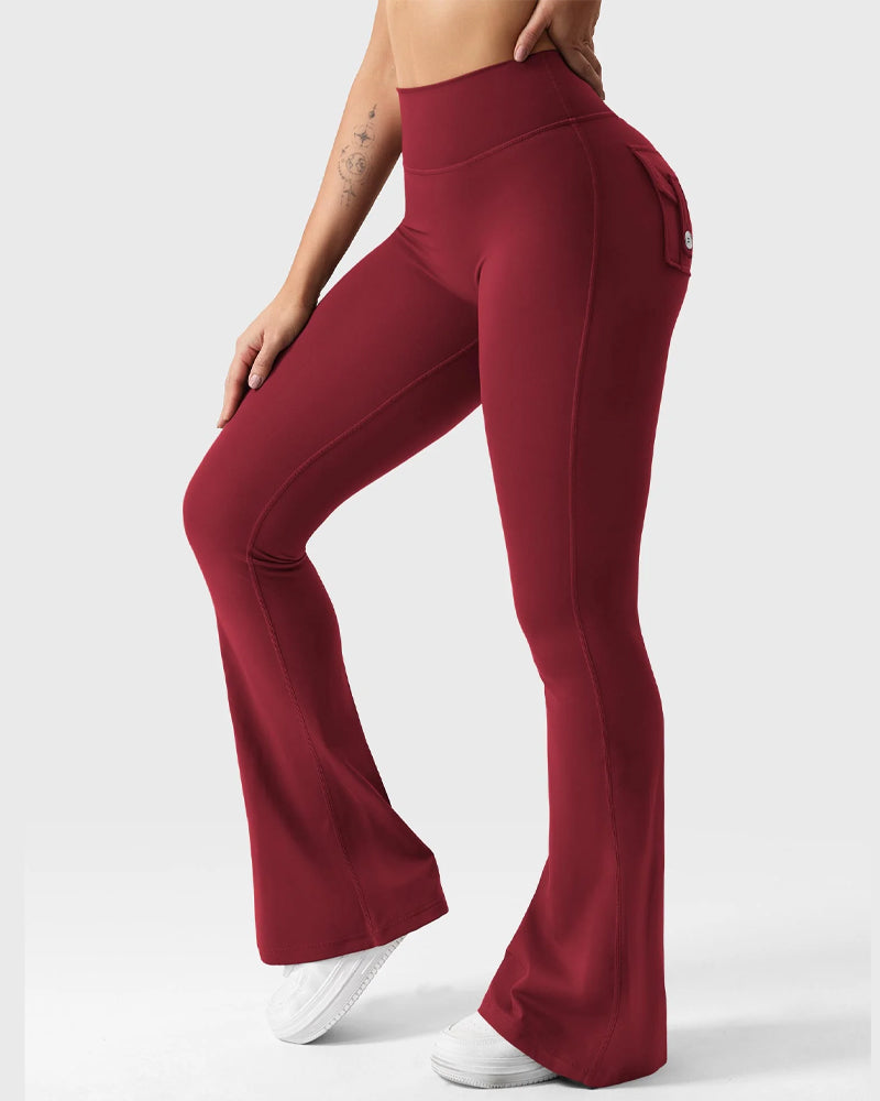 Women's Tummy Control Butt Lifting Pocket Flare Tight Yoga Pants