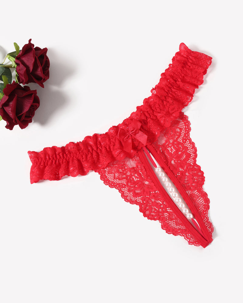 Lace Low Waist Thongs with Pearls Ball