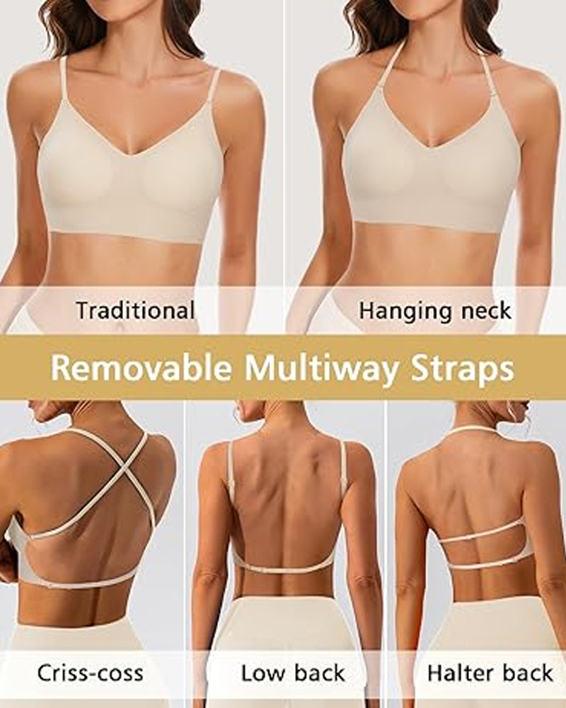Women's Low Back Seamless Multi-Way Convertible Halter Spaghetti Strap Lifting Bra