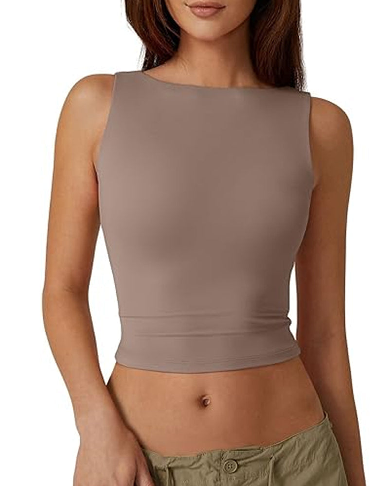 Women's Sexy Solid Color Seamless Backless Sleeveless Short Vest