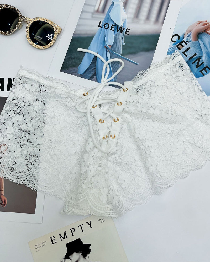 Women's Sexy Flower Lace Back Waist Tie Design Panties