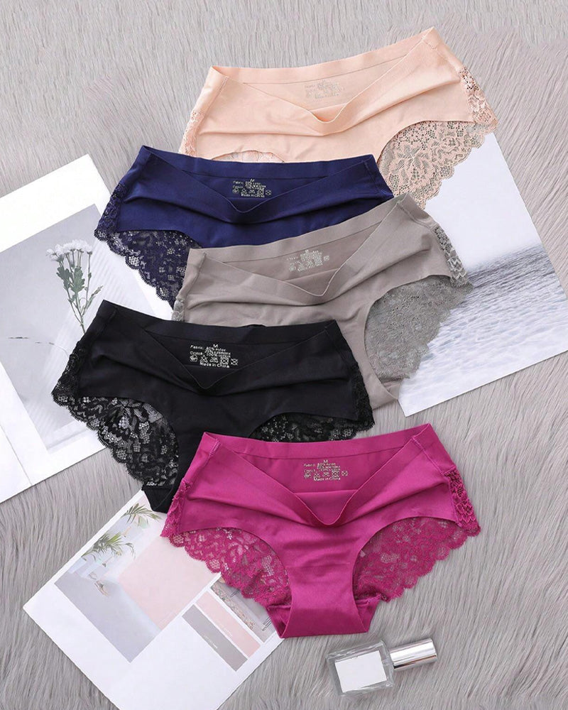 Women's Ice Silk Seamless Lace Low-Rise Sexy Comfortable Briefs