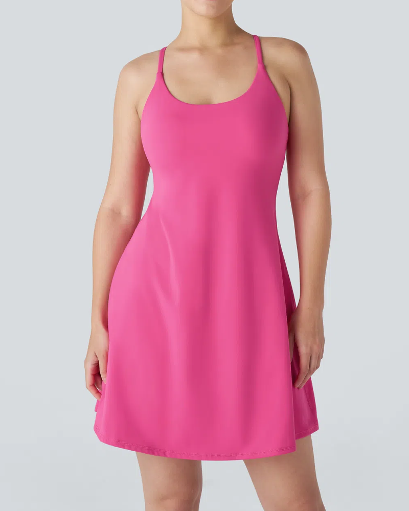 Women's Solid Color Sleeveless Casual Sports Dress with Pocket Shorts