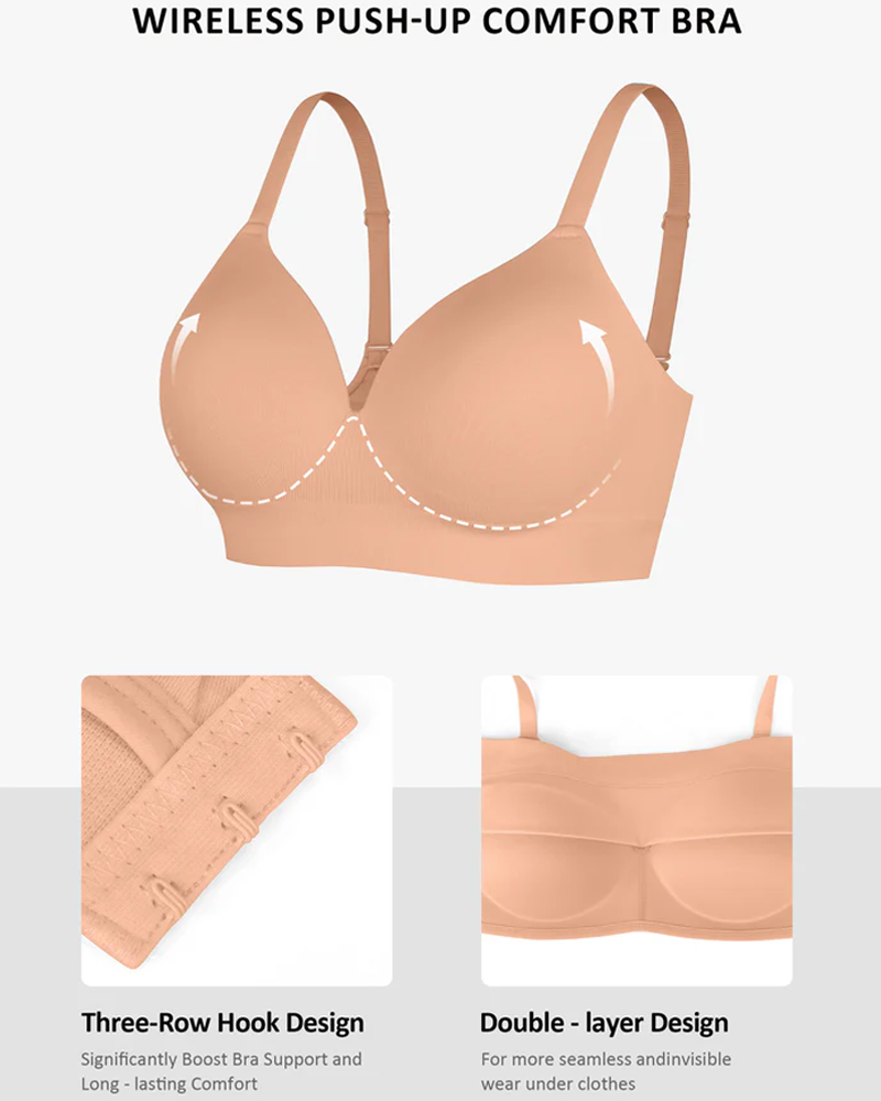 Women's Solid Color No-Wire Push-Up Seamless Comfortable Full Cup Bra