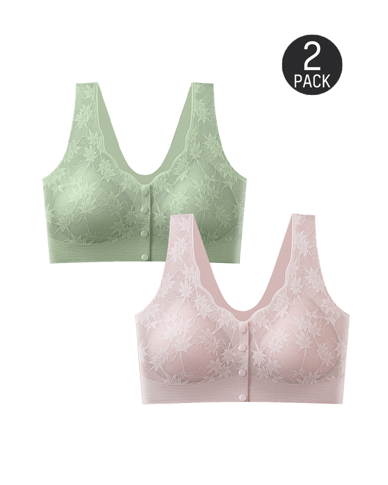 Women's Front Button Lace Seamless Push-Up Breathable Bra