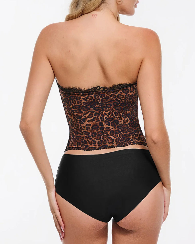 Sexy Leopard Mesh Removable Straps Shaping Corset Top