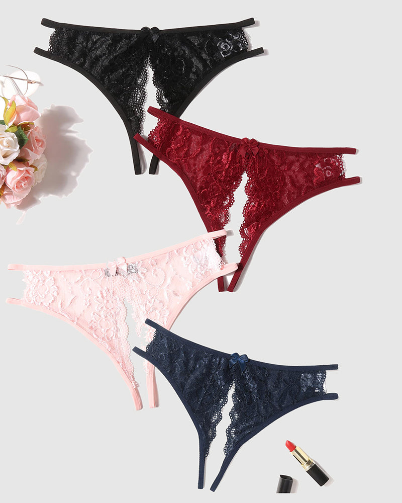 Lace Panties Floral Lace Briefs with Bow