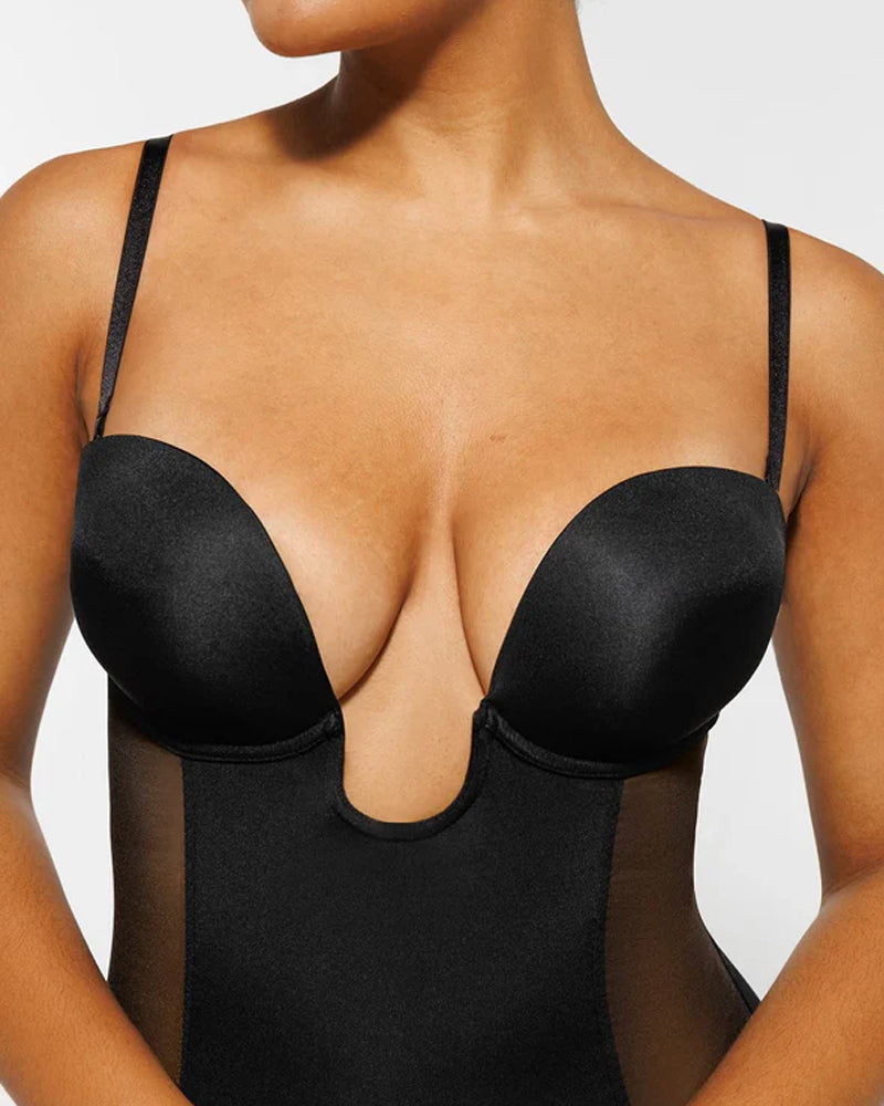 Women's Adjustable Straps Deep V Tummy Control Backless Crotch Zipper All-in-One Body Shaper