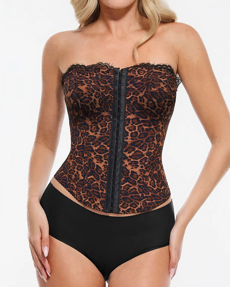Sexy Leopard Mesh Removable Straps Shaping Corset Top