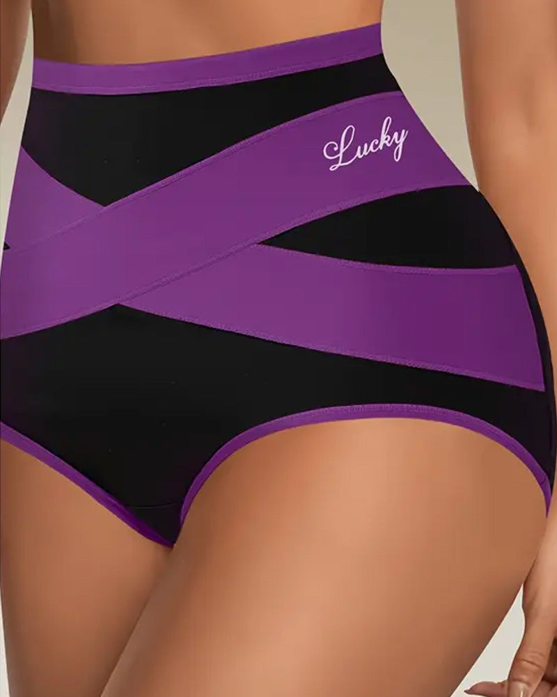 Milk Silk Cross Bandage Contrast Color High Waist Hip Lift Tummy Control Briefs