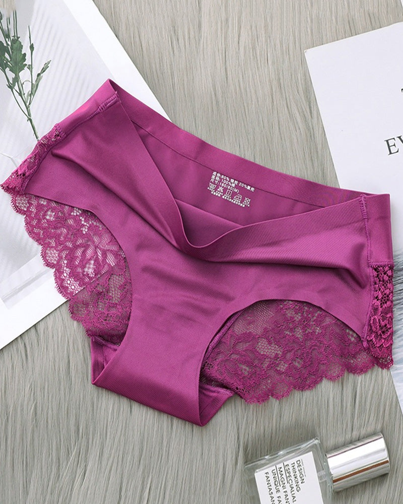 Women's Ice Silk Seamless Lace Low-Rise Sexy Comfortable Briefs