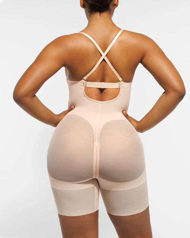 Women's Adjustable Straps Deep V Tummy Control Backless Crotch Zipper All-in-One Body Shaper