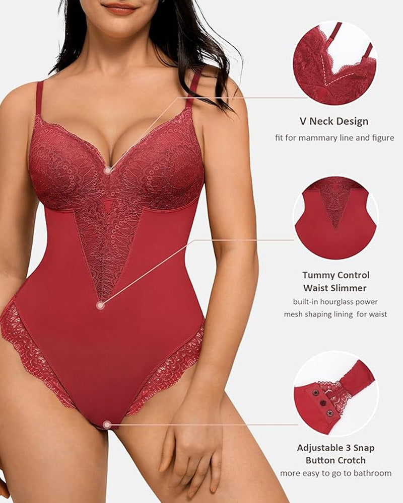 Women's Lace V Neck Tummy Control Bodysuit