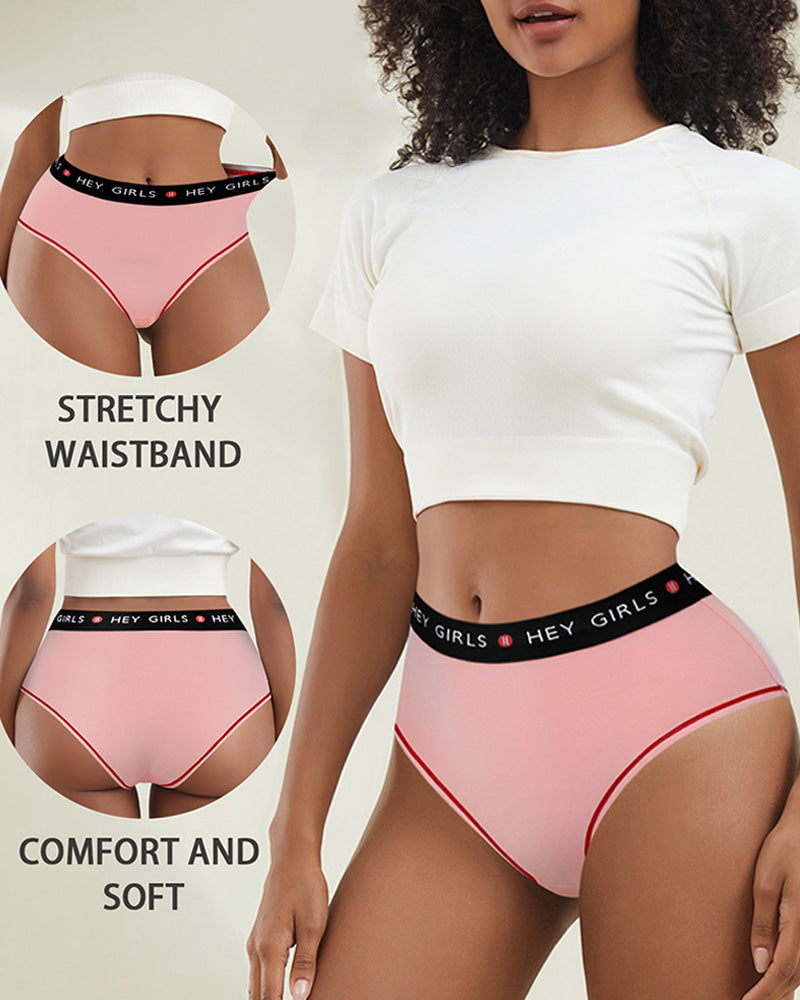 Mid-Rise Letter Color Block Elastic Breathable Comfortable Briefs
