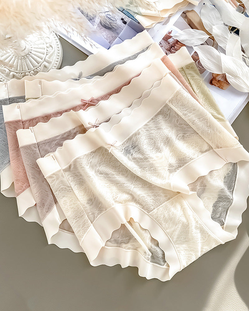 Women's Ice Silk Pure Cotton Antibacterial Crotch Thin Seamless Mid-Waist Breathable Lace Panties