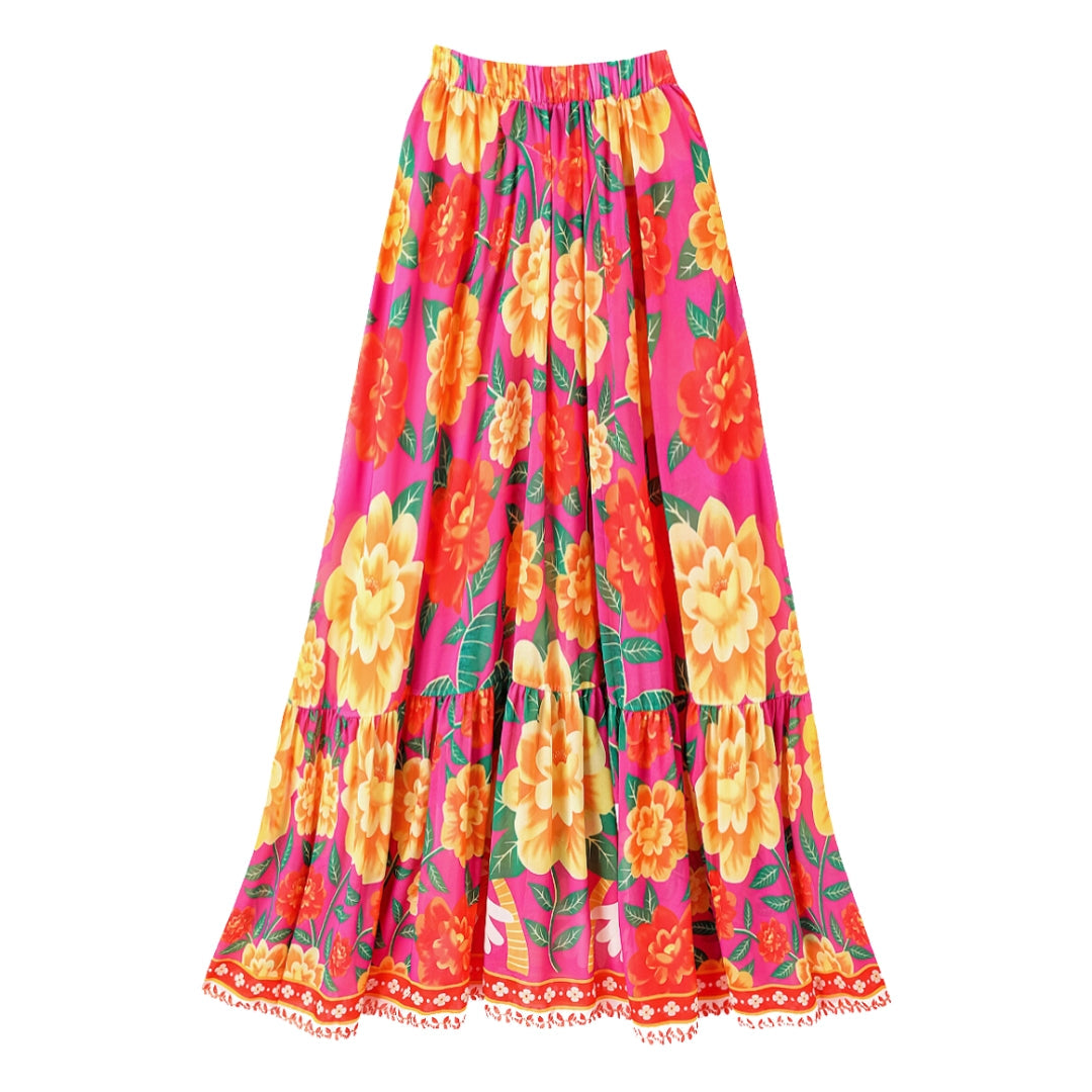 Ruffled Contrast Print One Piece Swimsuit and Sarong