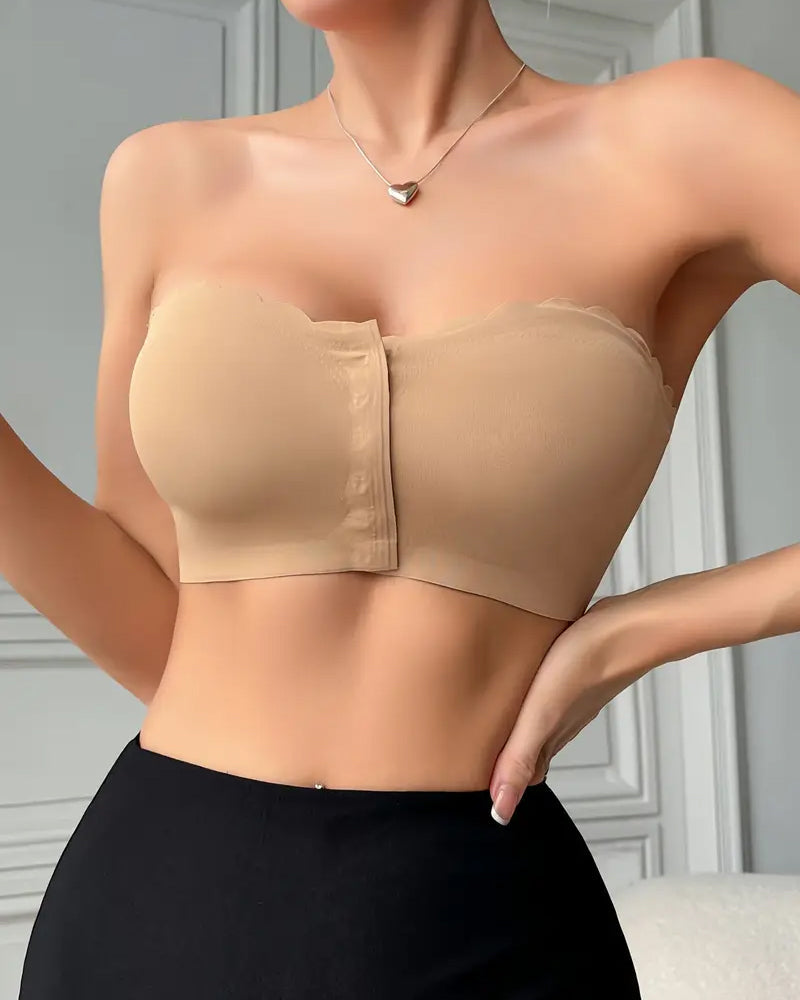 Women's Seamless Strapless Front Buckle Comfort Push Up Bra
