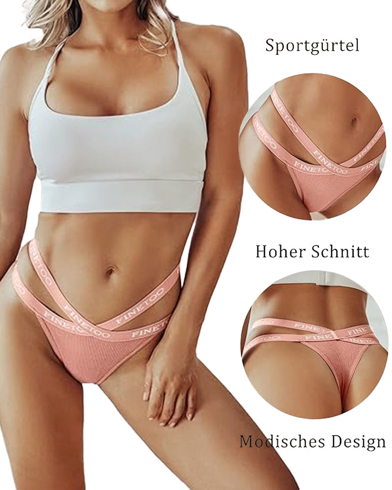 Women's Cotton High Waist Sexy Letter Printed Cross Sports Belt Thong