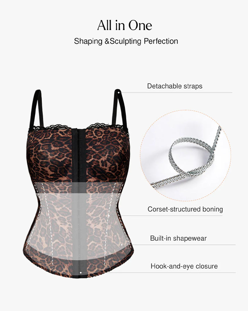 Sexy Leopard Mesh Removable Straps Shaping Corset Top
