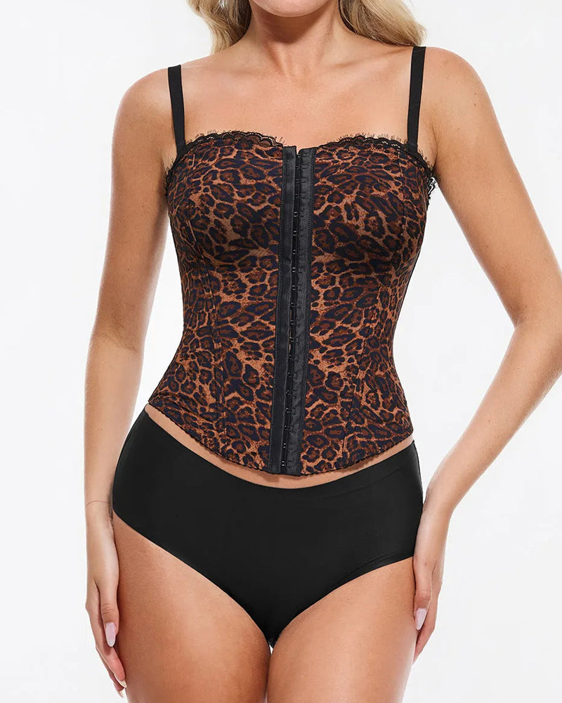 Sexy Leopard Mesh Removable Straps Shaping Corset Top