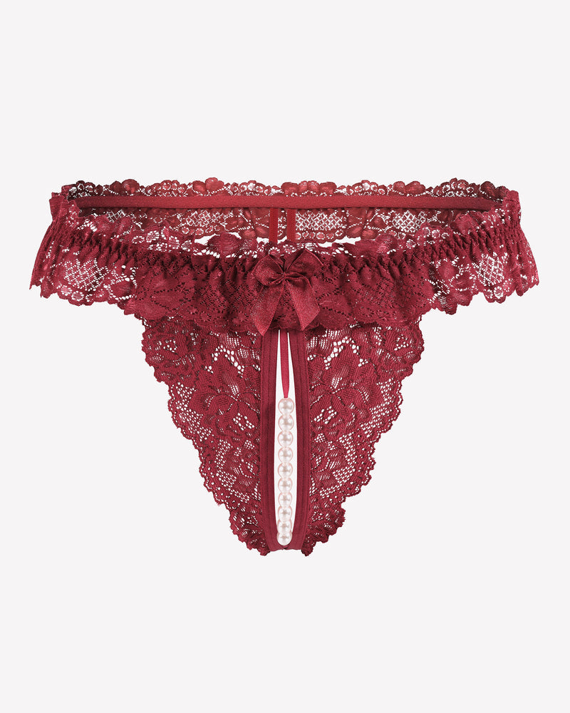 Lace Low Waist Thongs with Pearls Ball