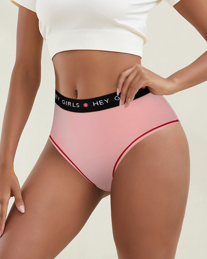Mid-Rise Letter Color Block Elastic Breathable Comfortable Briefs