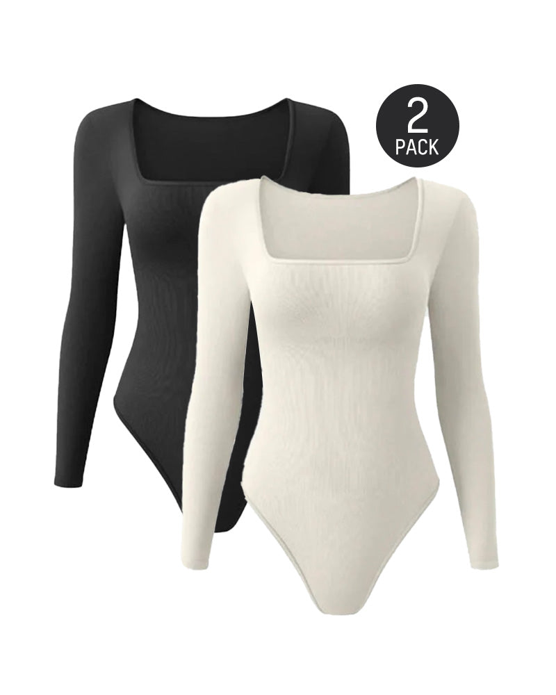 Floralshe® Sexy Square Neck Long Sleeve Bodysuits