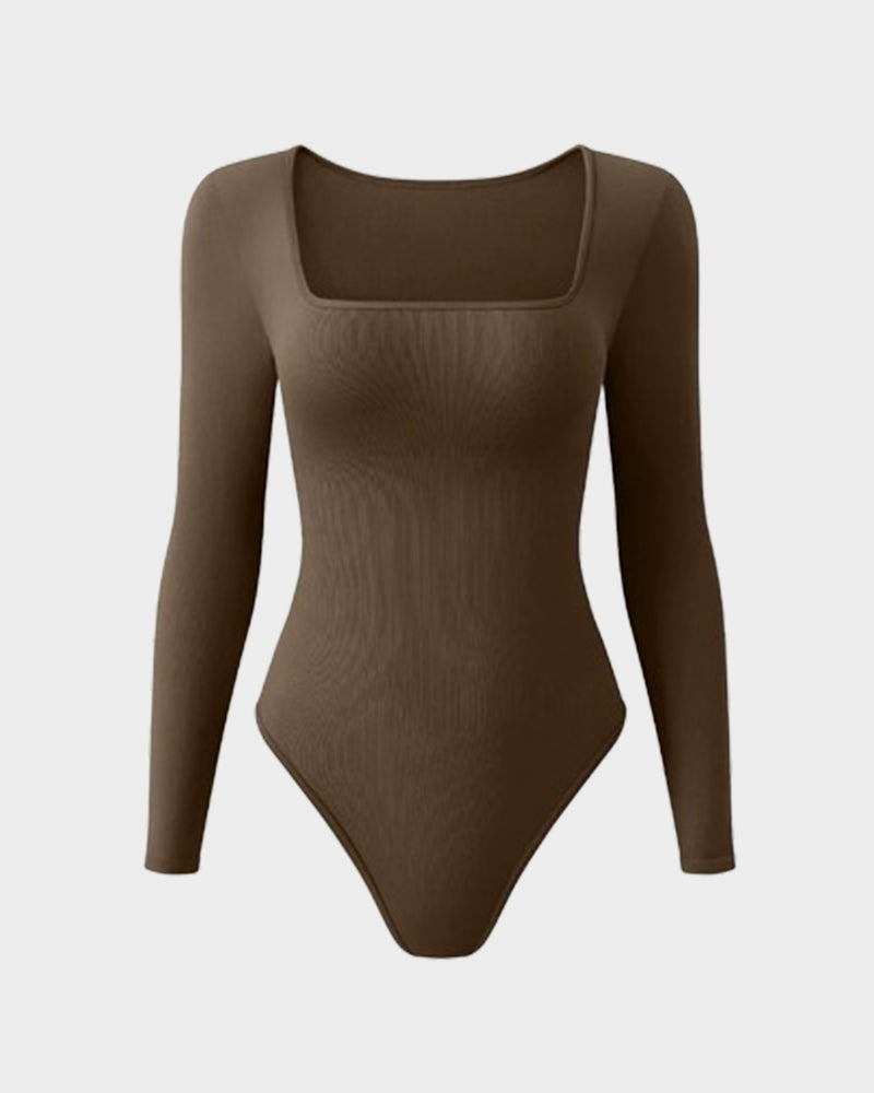 Floralshe® Sexy Square Neck Long Sleeve Bodysuits