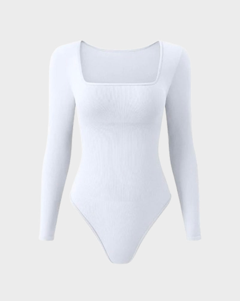 Floralshe® Sexy Square Neck Long Sleeve Bodysuits