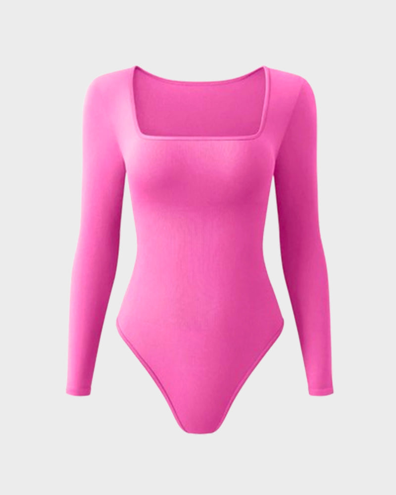 Floralshe® Sexy Square Neck Long Sleeve Bodysuits