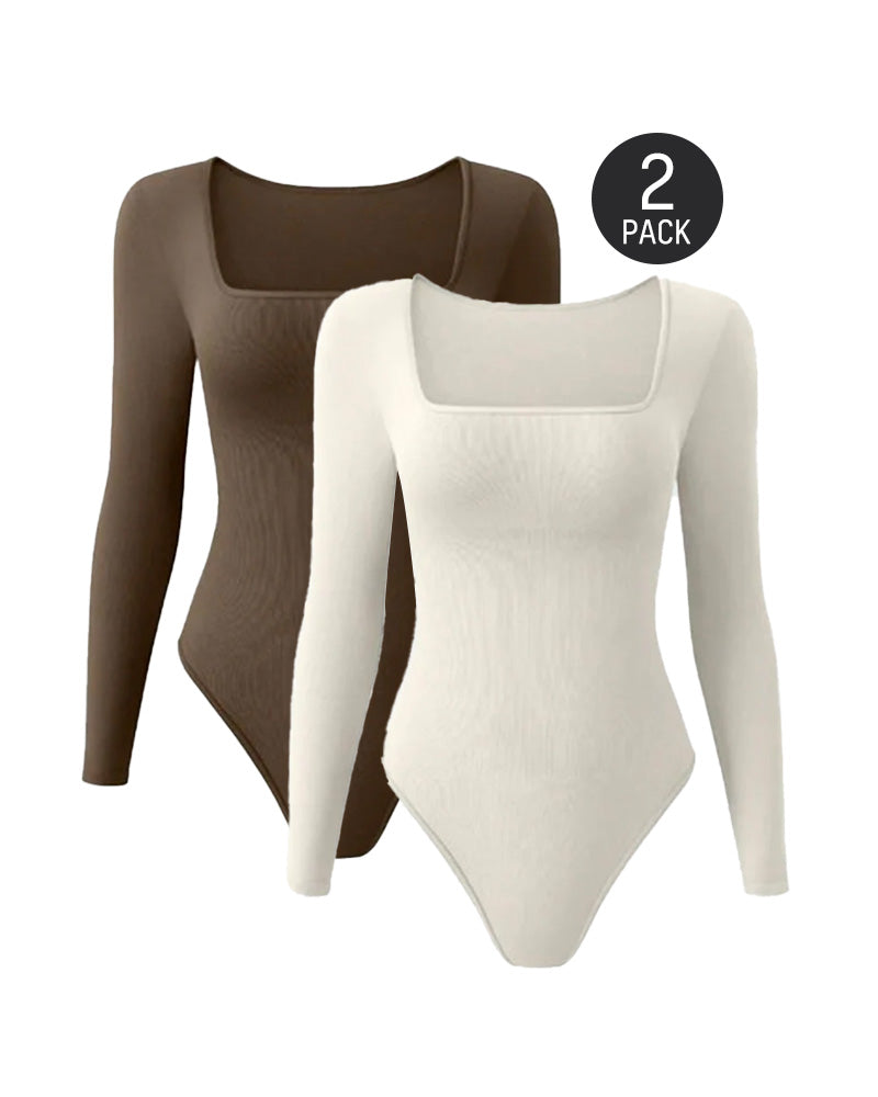 Floralshe® Sexy Square Neck Long Sleeve Bodysuits